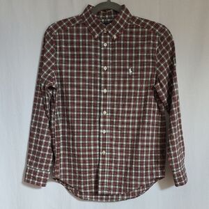 Ralph Lauren Boys Red/Green Plaid Button Down Cotton Shirt.  Size Medium (10-12)